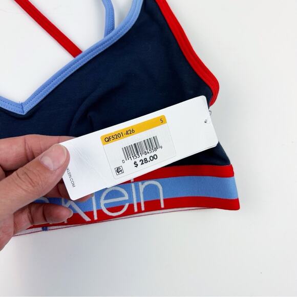 Calvin Klein Retro Logo Stripe Unlined Bralette QF5201 Size Small - Picture 2 of 3